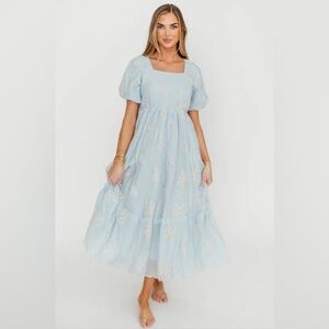 Hallie Embroidered Maxi Dress in Powder Blue - Bump Friendly & Inclusive Sizing